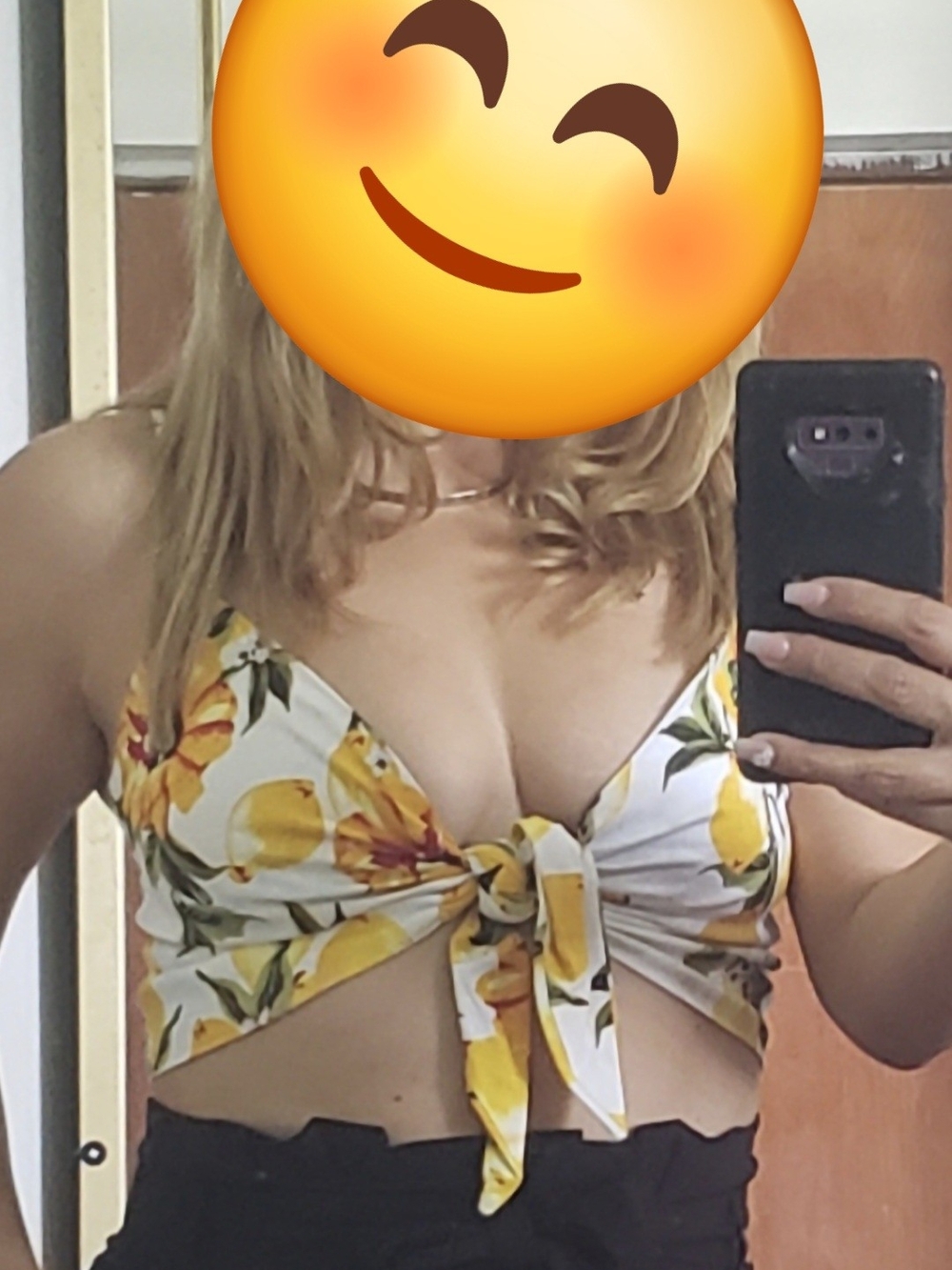 Tie-Front Lemon Print Crop Top - White & Yellow